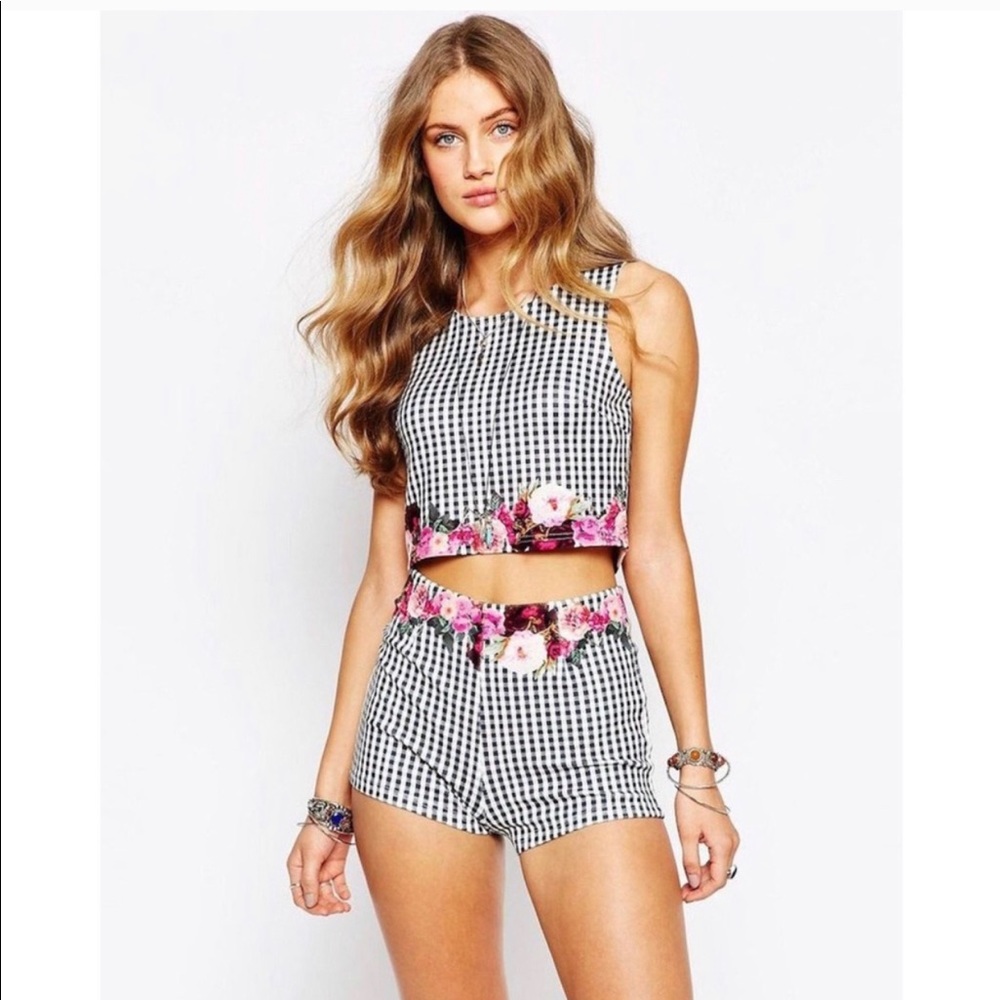 Minkpink Black and White Shorts Set with Flowers